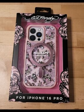 Ed Hardy Pink Skull Tattoo MagSafe Case for iPhone 16 Pro